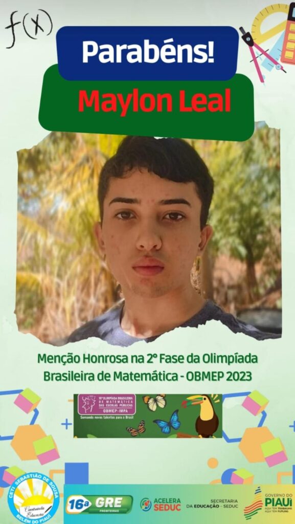 Aluno da rede municipal de Belém do Piauí conquista medalha de bronze na  OBMEP – Cidades na Net